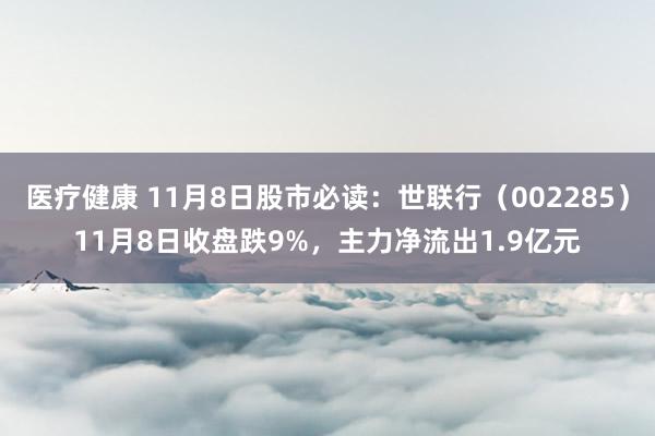 医疗健康 11月8日股市必读：世联行（002285）11月8日收盘跌9%，主力净流出1.9亿元