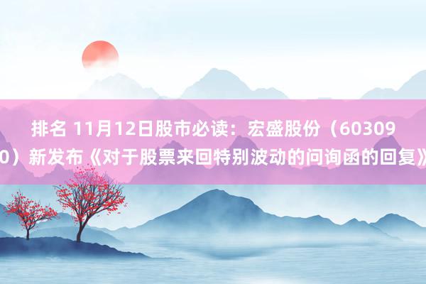 排名 11月12日股市必读：宏盛股份（603090）新发布《对于股票来回特别波动的问询函的回复》