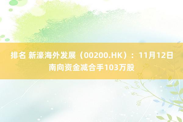 排名 新濠海外发展（00200.HK）：11月12日南向资金减合手103万股