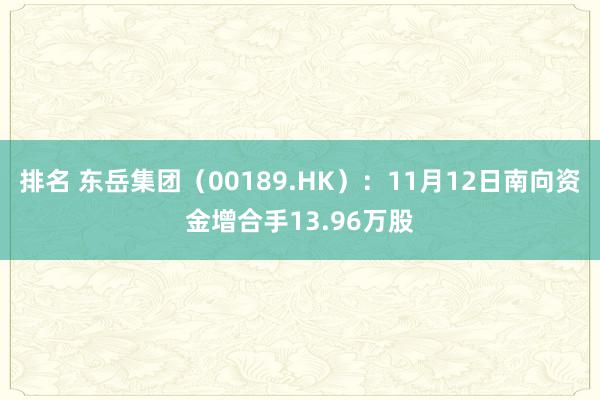 排名 东岳集团（00189.HK）：11月12日南向资金增合手13.96万股