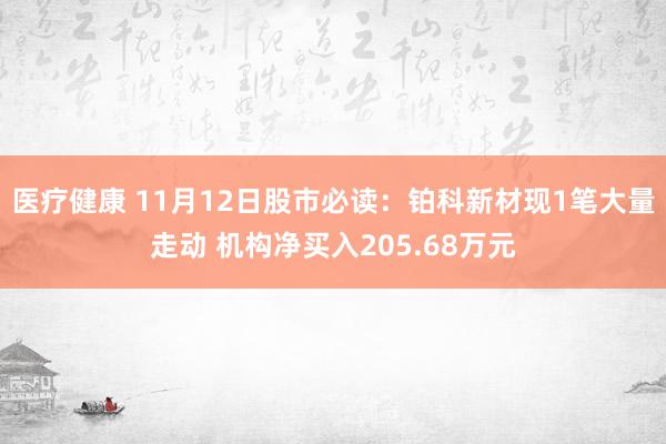 医疗健康 11月12日股市必读：铂科新材现1笔大量走动 机构净买入205.68万元