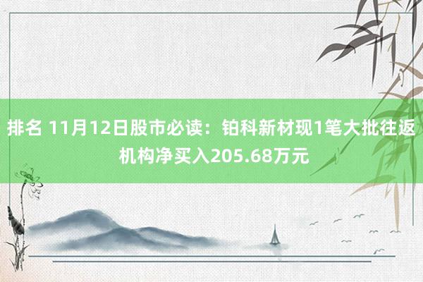 排名 11月12日股市必读：铂科新材现1笔大批往返 机构净买入205.68万元