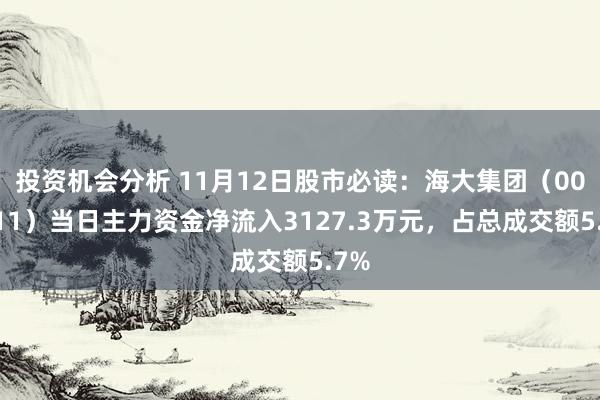 投资机会分析 11月12日股市必读：海大集团（002311）当日主力资金净流入3127.3万元，占总成交额5.7%