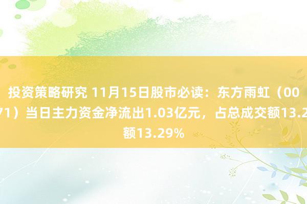 投资策略研究 11月15日股市必读：东方雨虹（002271）当日主力资金净流出1.03亿元，占总成交额13.29%