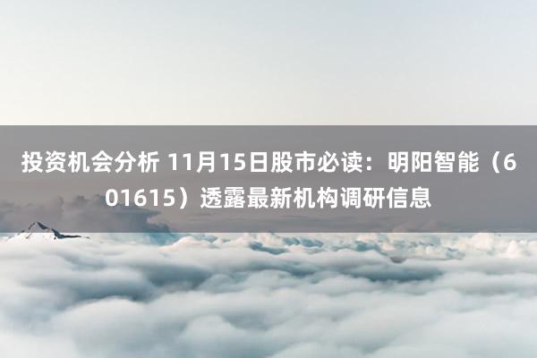 投资机会分析 11月15日股市必读：明阳智能（601615）透露最新机构调研信息