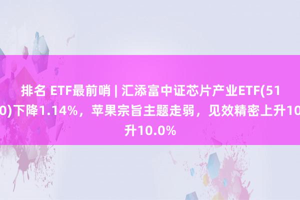 排名 ETF最前哨 | 汇添富中证芯片产业ETF(516920)下降1.14%，苹果宗旨主题走弱，见效精密上升10.0%