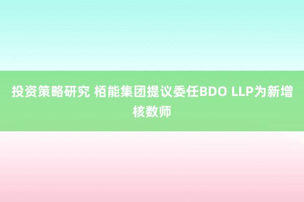 投资策略研究 栢能集团提议委任BDO LLP为新增核数师