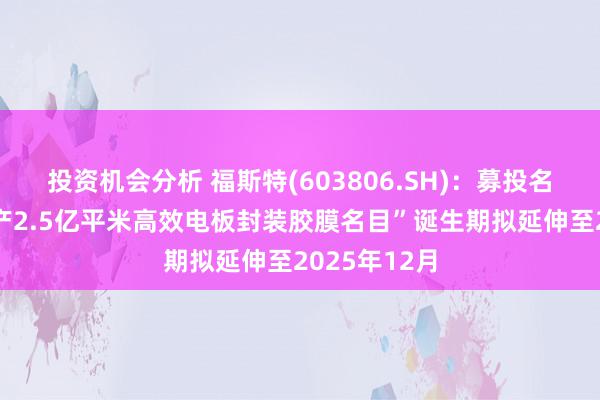 投资机会分析 福斯特(603806.SH)：募投名目“越南年产2.5亿平米高效电板封装胶膜名目”诞生期拟延伸至2025年12月