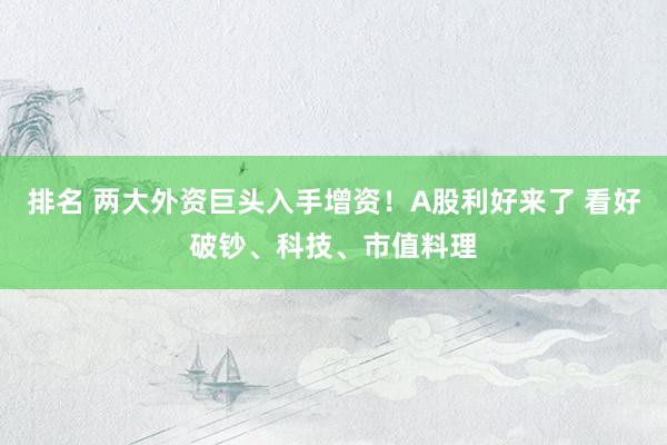 排名 两大外资巨头入手增资！A股利好来了 看好破钞、科技、市值料理