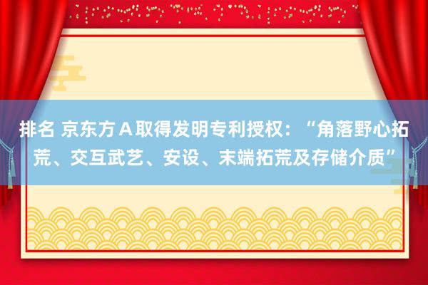 排名 京东方Ａ取得发明专利授权：“角落野心拓荒、交互武艺、安设、末端拓荒及存储介质”