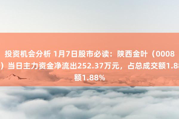 投资机会分析 1月7日股市必读：陕西金叶（000812）当日主力资金净流出252.37万元，占总成交额1.88%