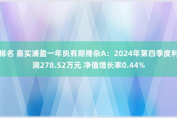 排名 嘉实浦盈一年执有期搀杂A：2024年第四季度利润278.52万元 净值增长率0.44%